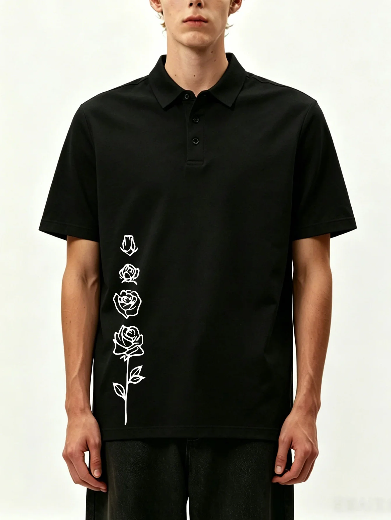 Men's Short Sleeved Shirt Polo Shirt Breathable and Moisture Wicking, Simple Rose Print, Minimalist Design