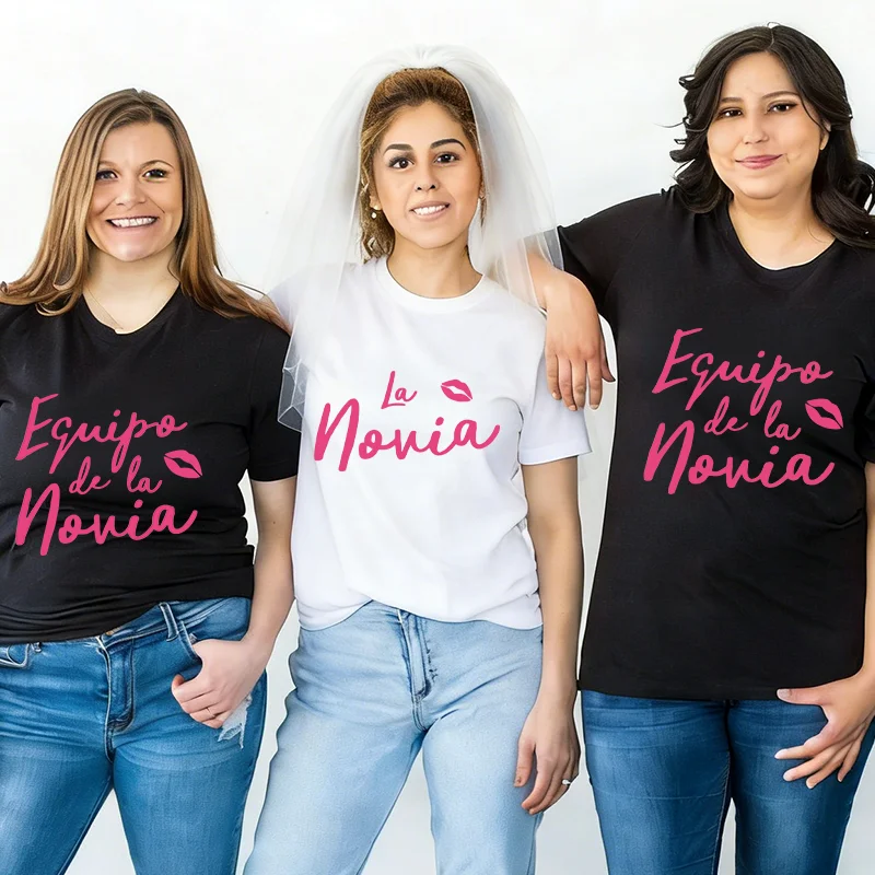 Trendy Spanish Women Team Bride Bridesmaid Tees Fashion Graphic Bachelorette Party Matching Tees Short Sleeve Wedding Group Tops