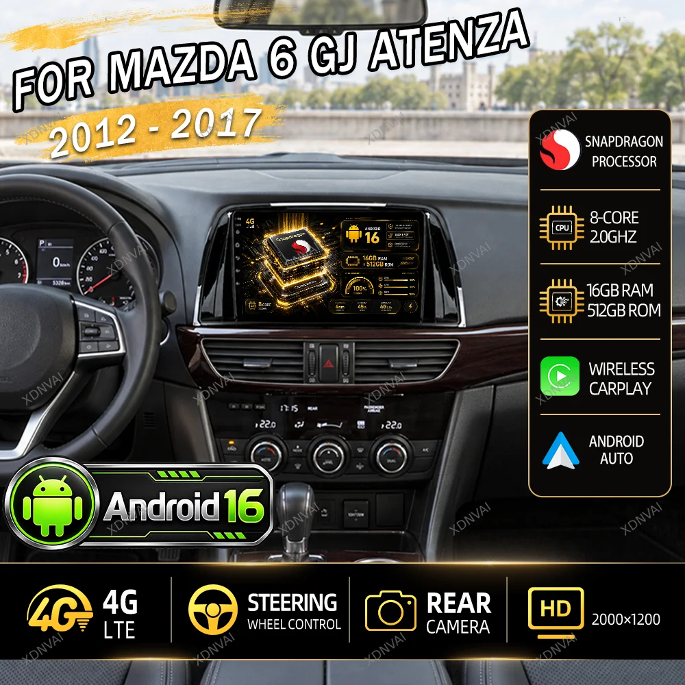 Android 16 Video Player Multimedia For Mazda 6 GJ Atenza 2012 2013 2014 2015 2016 2017 Car Radio Carplay DSP Audio Auto GPS BT