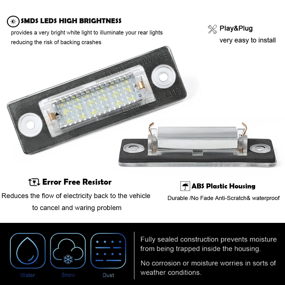 2x Canbus LED Tail License Number Plate Lights For VW Caddy Golf V Plus Passat B5 B6 Touran Jetta SyncroTransporter T5 Multivan view 4