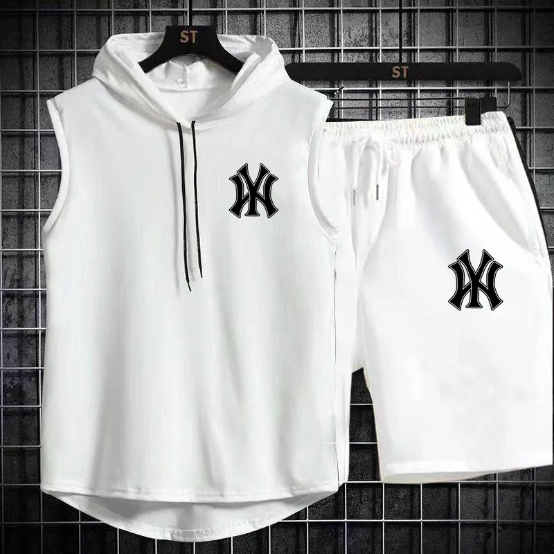 Brand Summer Men's Two Piece Set CasualT-Shirt and Shorts Set Mens Sports Suit Fashion Short Sleeve Tracksuit Hooded T-shirt