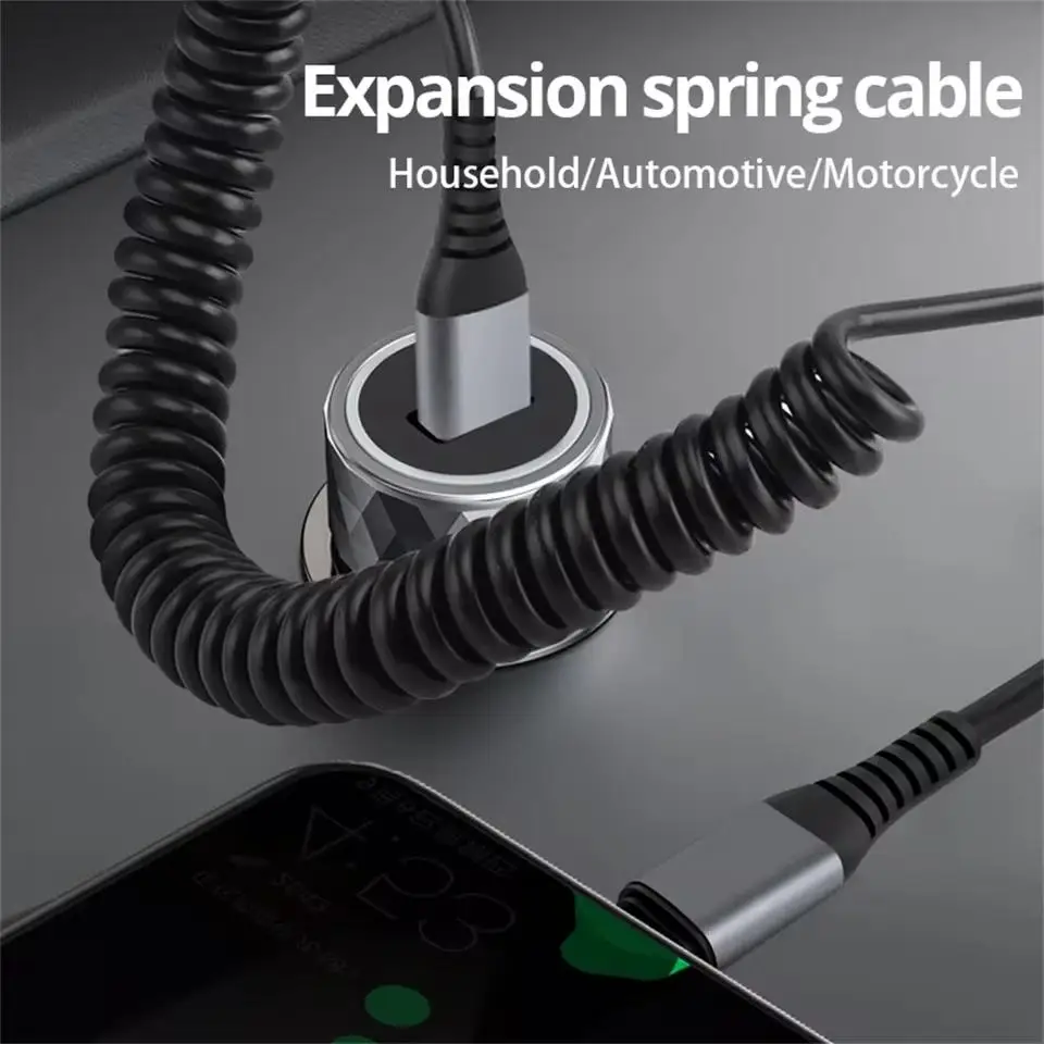 Car Spring Data Cord 5A Short Fast Charging Wire USB C TO USB C Cable For iPhone 17 16 15 Huawei Xiaomi Samsung Type c Cable
