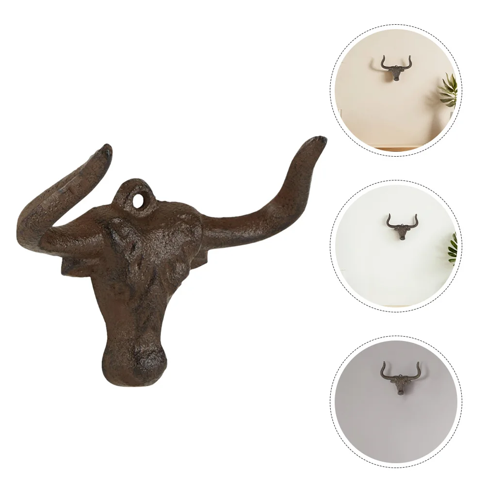 

Cast Iron Cow Head Double Hooks Vintage Rustic Western Wall Mounted Cowboy Hat Hanger Decorative Animal Head Wall Hooks