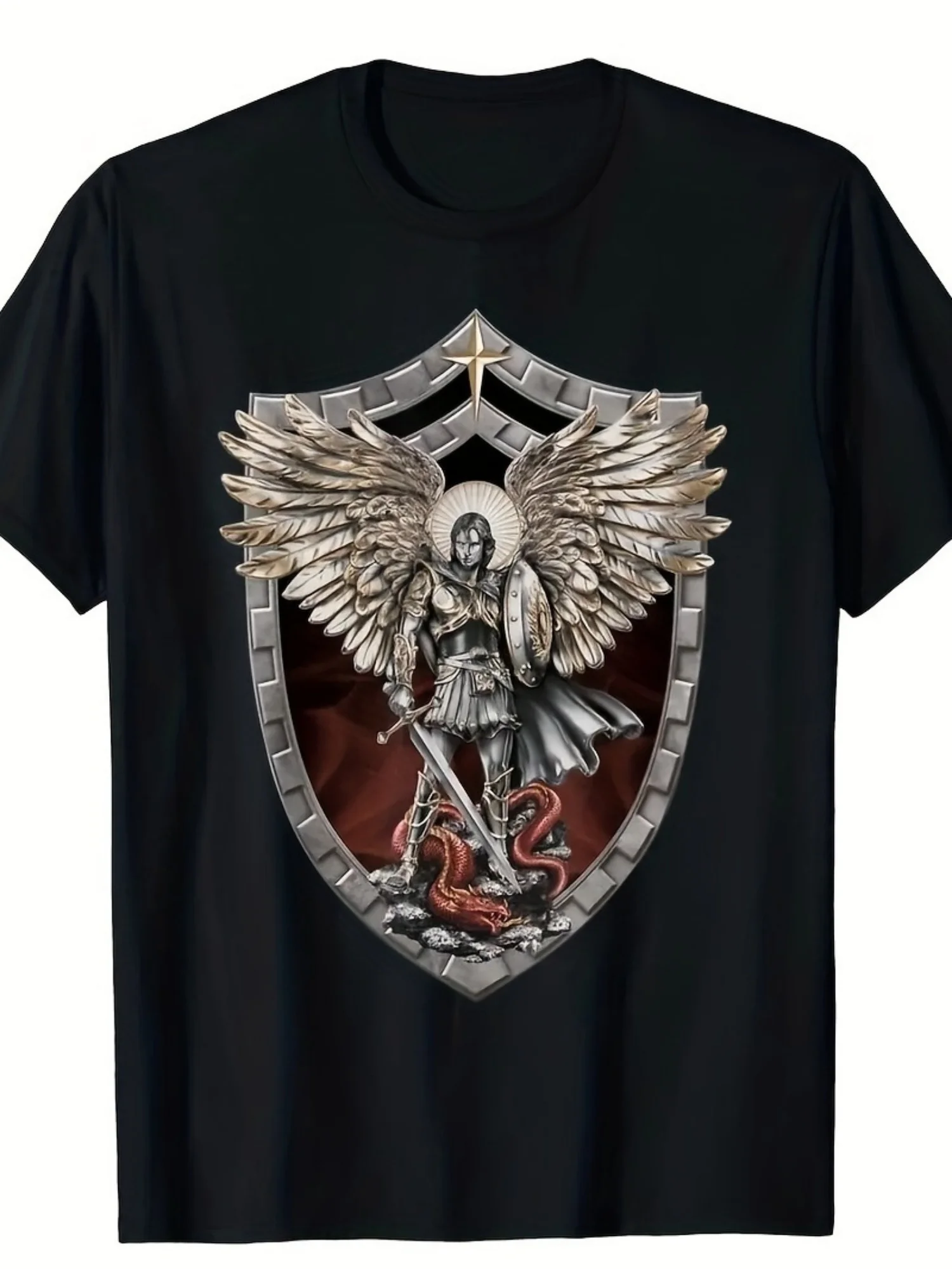 Saint Michael Archangel Black T-Shirt for Men Women