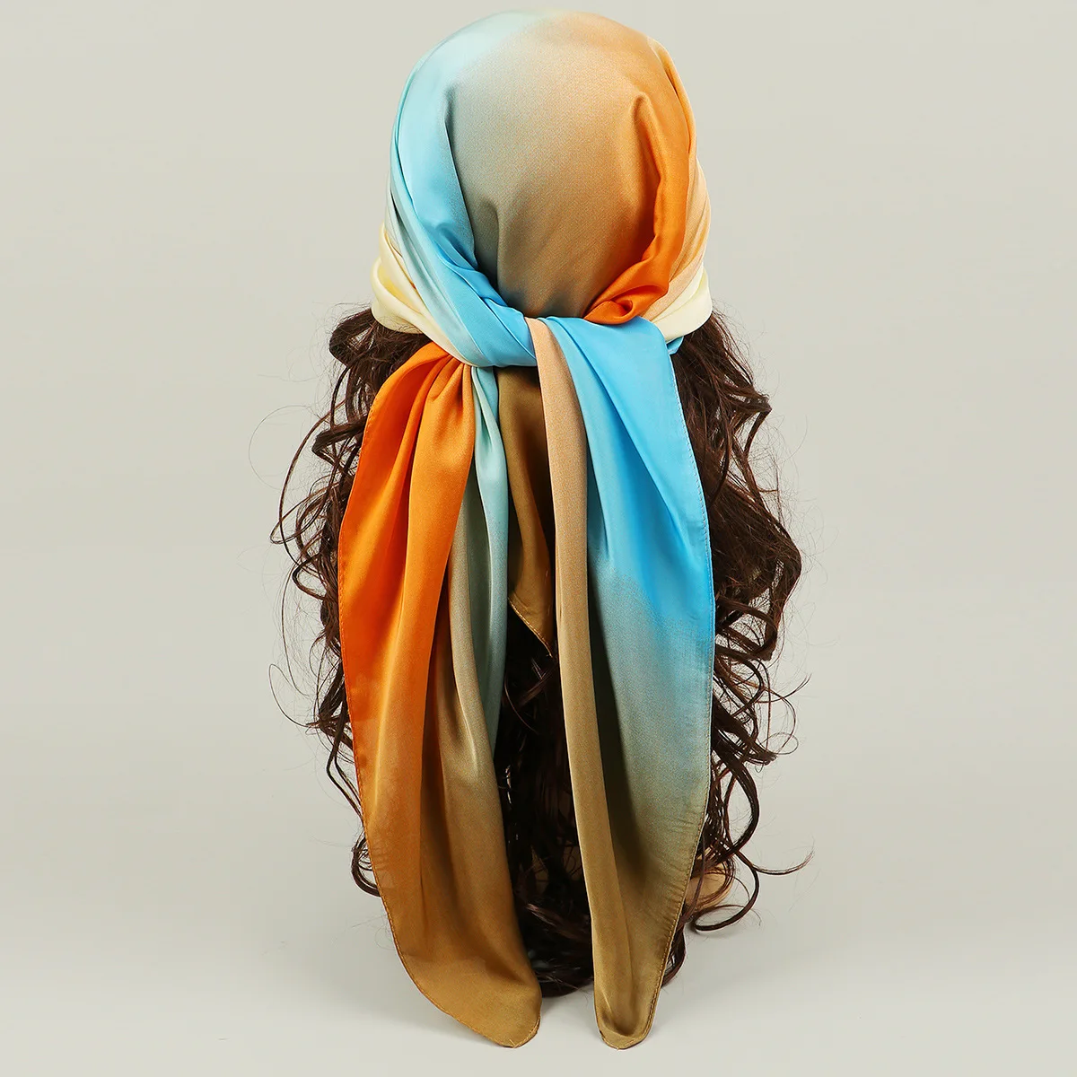 New Fashion Silk Gradient Square Scarf 90*90cm Women Neck Hair Tie Band Bag Warp Soft Neckerchief Hijab Headscarf Foulard