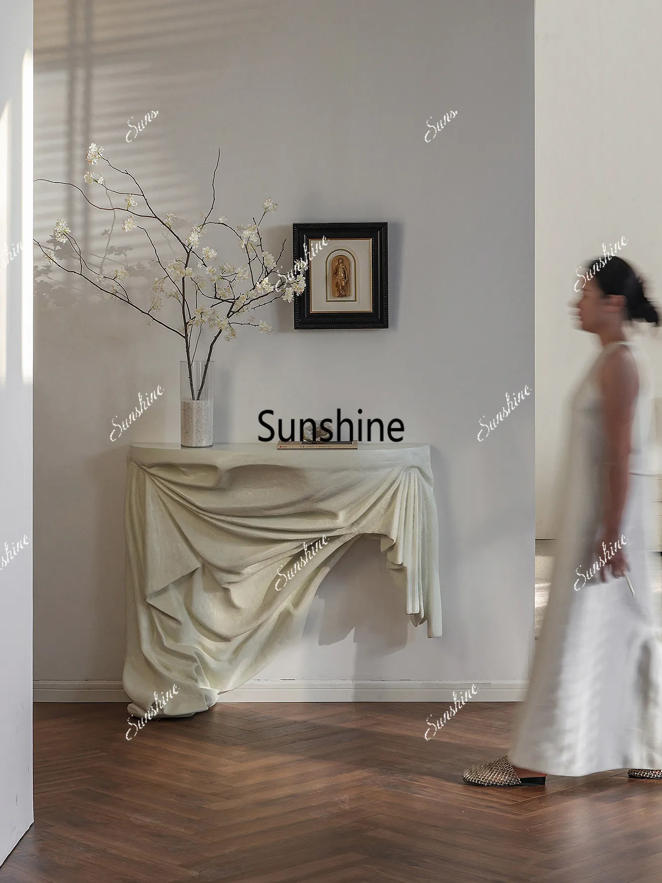 Creative suspended cloth special-shaped white simple entrance table