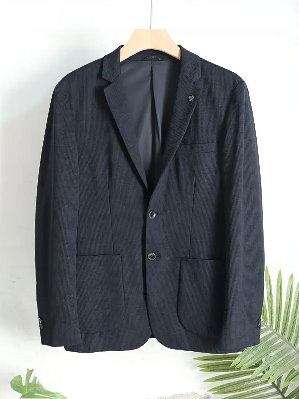 Elegant Slim Fit Men's Casual Commute Suit Texture Fine Elasticity Spring Autumn Fashionable Single Button West Coat