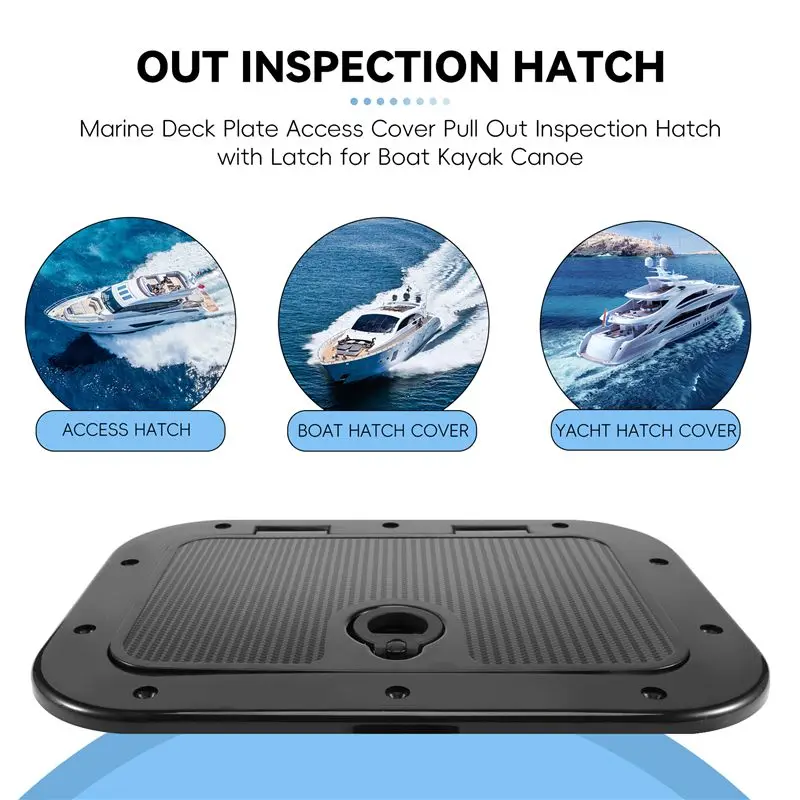 A22E-Marine Deck Plate Access Cover Pull Out Inspection Hatch With Latch For Boat Kayak Canoe, 14.96 X 11.02 Inch / 380 X 280Mm