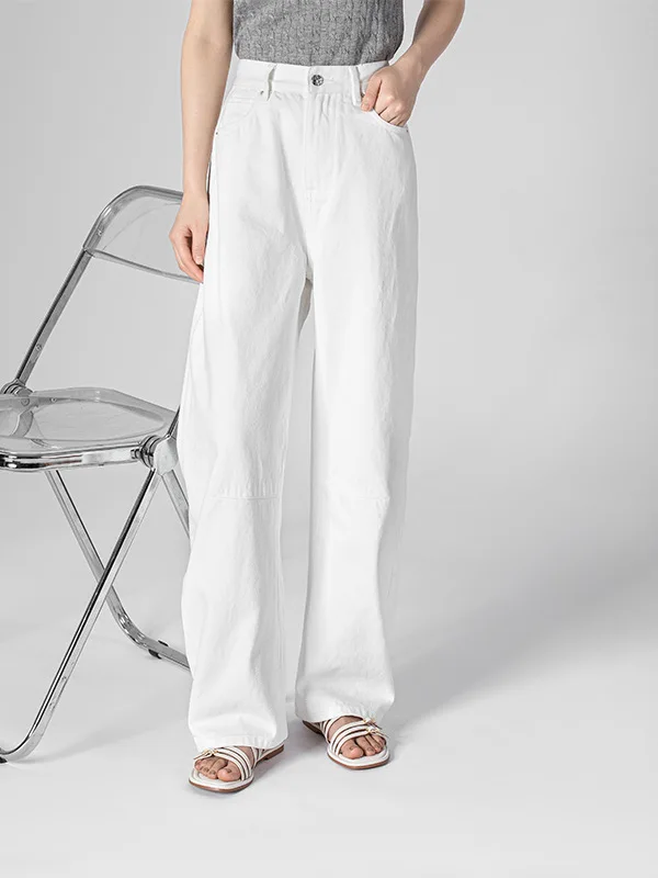 

Women Cotton white loose straight jeans tube curved knife slimming denim pants