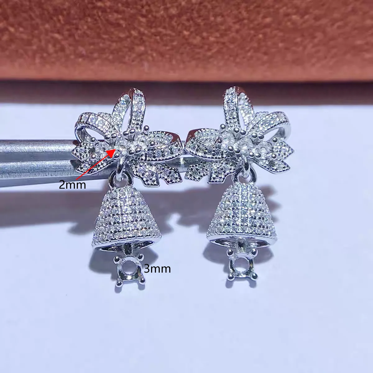 MeiBaPJ 3mm/5mm Round Stones DIY 925 Silver Empty Setting Christmas Bell Stud Earrings Fine Charm Wedding Jewelry for Women