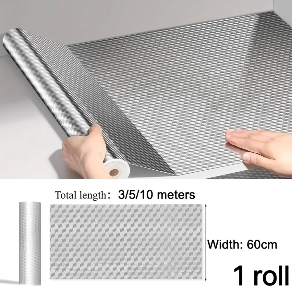 3/5/10M Heat Resistant Aluminum Foil Sticker Tape for Kitchen Wall Cabinet Oil Proof Peel and Stick Countertop Contact Paper Wal