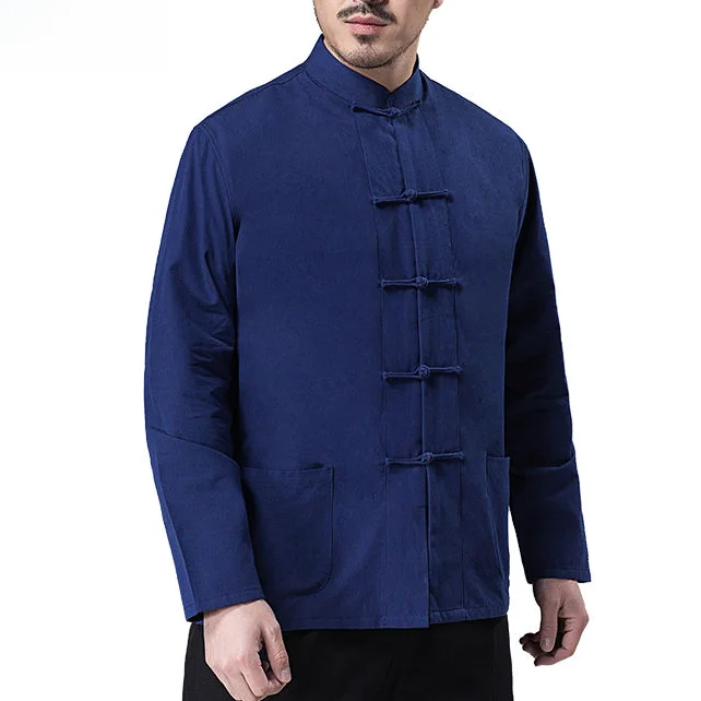 Tagkita Men's Long Sleeve Base Shirt Vintage Youth Fashion Button up Casual Mid-aged Summer Top Quality Material Ethnic Wear