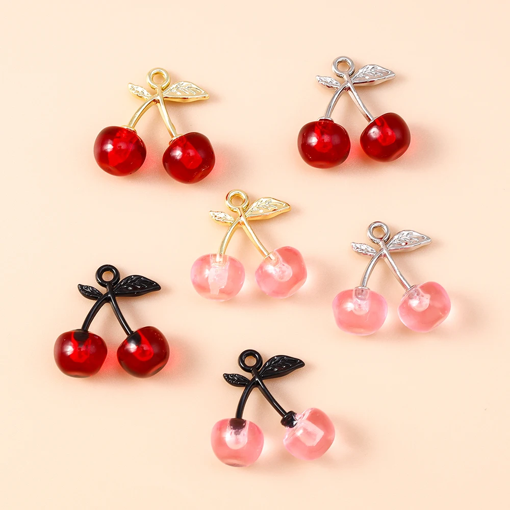 Leslie 5 Stück neue hübsche Kristall-Kirsch-Charms für die Herstellung handgefertigter DIY süßer Kirsch-Anhänger Schmuck Halskette Ohrringe Zubehör – Detail 4
