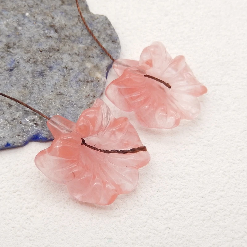 Beads for Jewelry Making Volcano Cherry Quncortz Carved Flower Earring Beads Fashion Jewelry Accessory For Women 28x25x11mm 11g