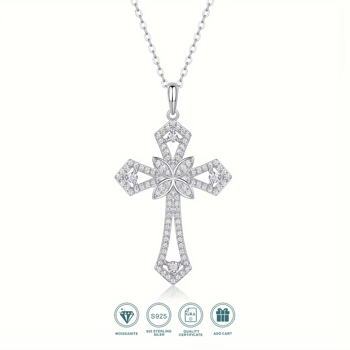 JIUZUAN 1pc D Color Moissanite Cross Pendant Necklace Girls 925 Sterling Silver Religious Necklace Platinum Plated Passed test