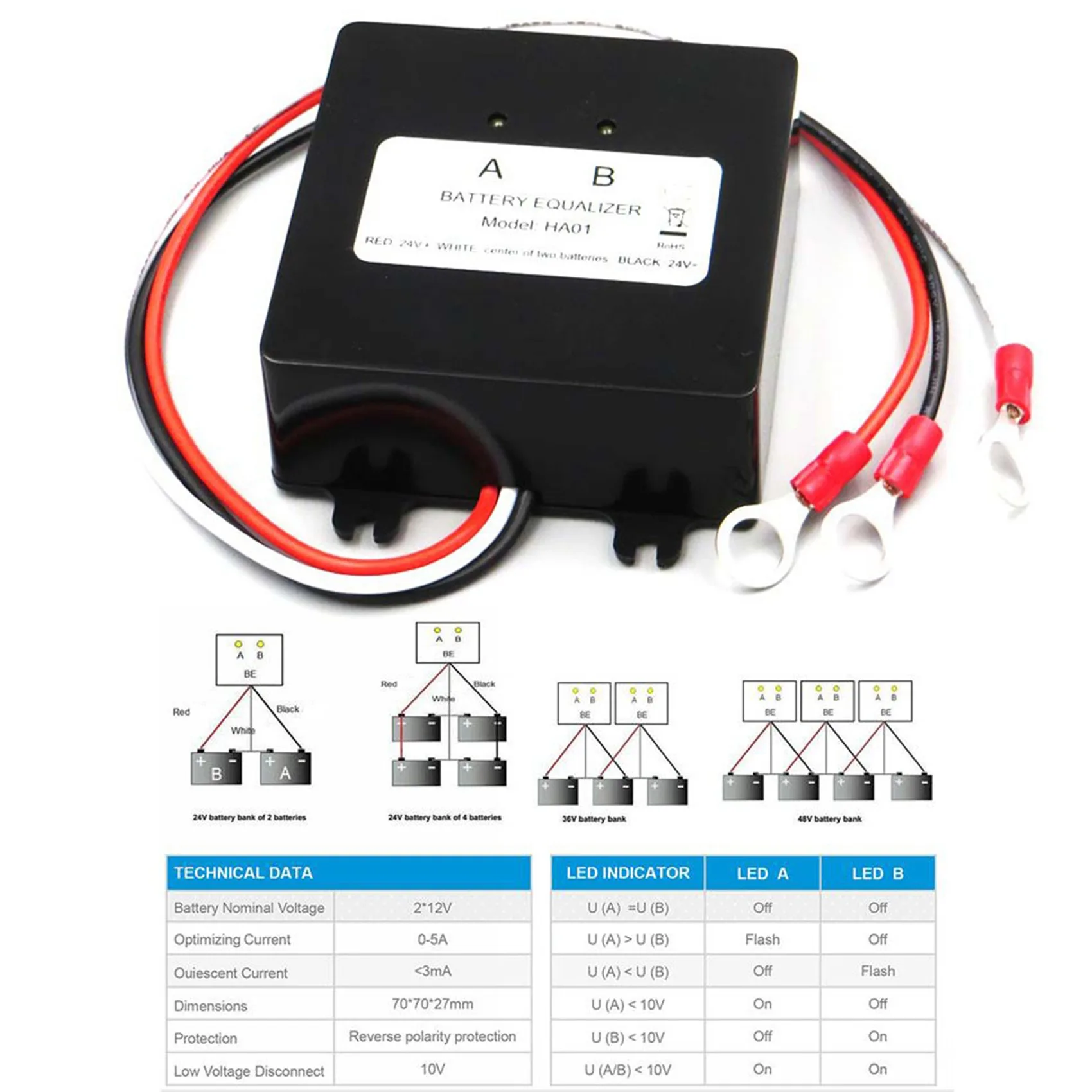 Classic-2X HA01 Solar Battery Voltage Equalizer For 24V Lead-Acid Gel Battery Balancer Stable Battery Solar System