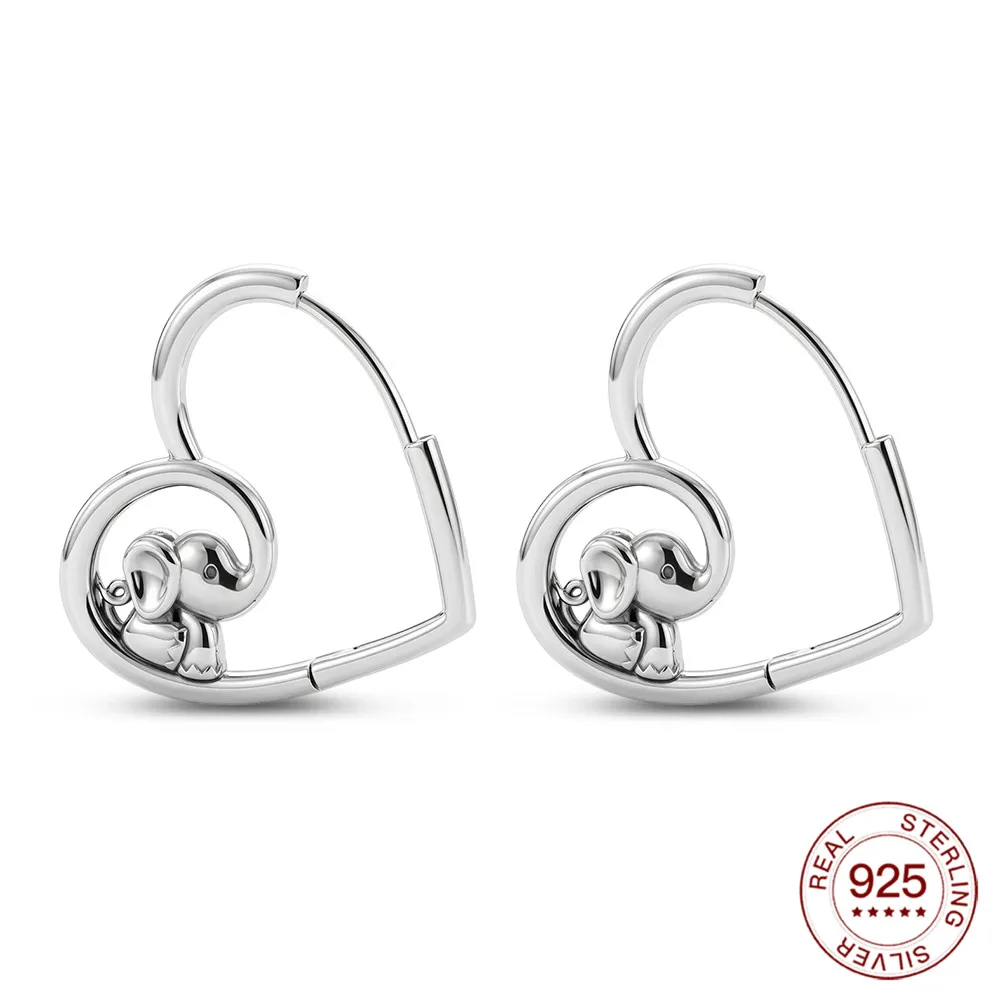 Boucles d'oreilles originales en argent 925, petit éléphant et cœur, pour femmes, usage quotidien, boucles d'oreilles Hope, mode classique, cadeau d'anniversaire, amour