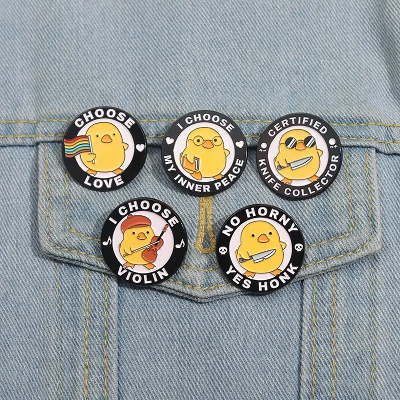 Yellow Duck I Choose Love Enamel Pins Cartoon Animals Brooches Custom Funny Phrase My Inner Peace Lapel Badge Jewelry Gifts