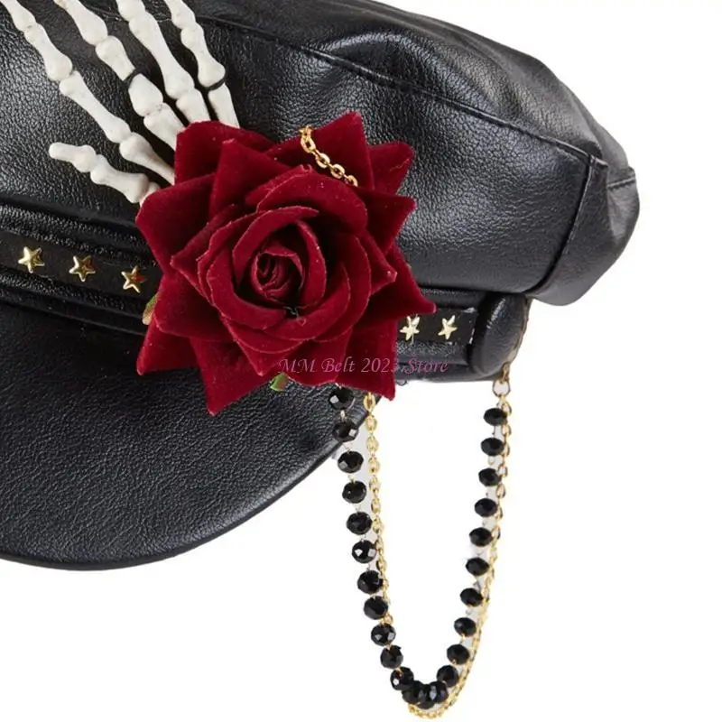 49ME Cappello da strillone Steampunk Cappello da strillone gotico Berretto con visiera punk Halloween in pelle