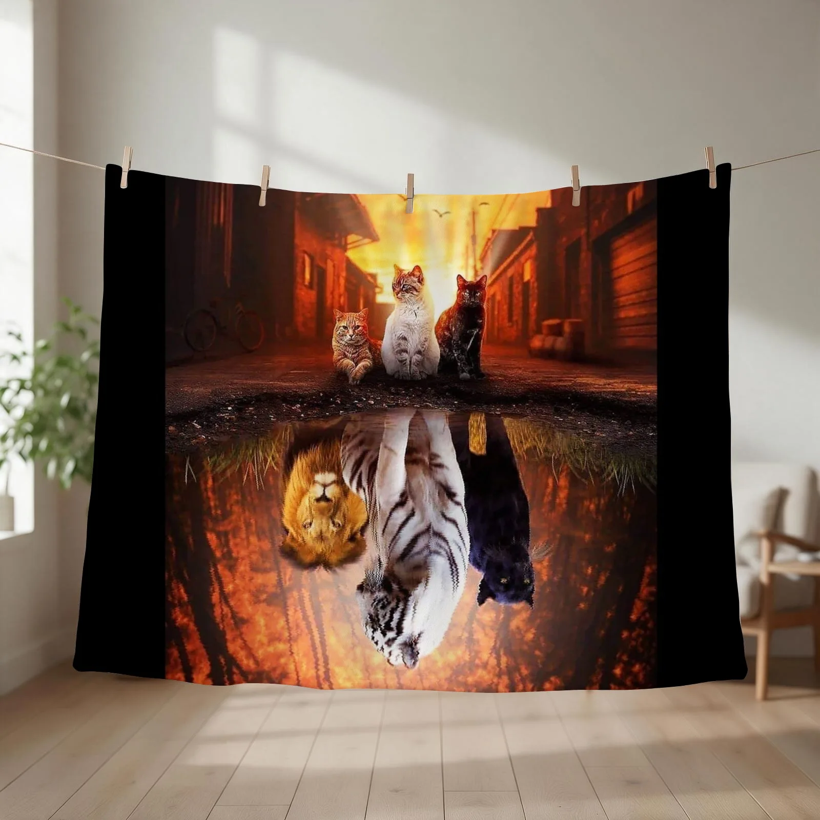 Cat vs Tiger - Cat is Tiger Reflection Throw Blanket couch cozy soft plush fuzzy picnic outdoor blanket