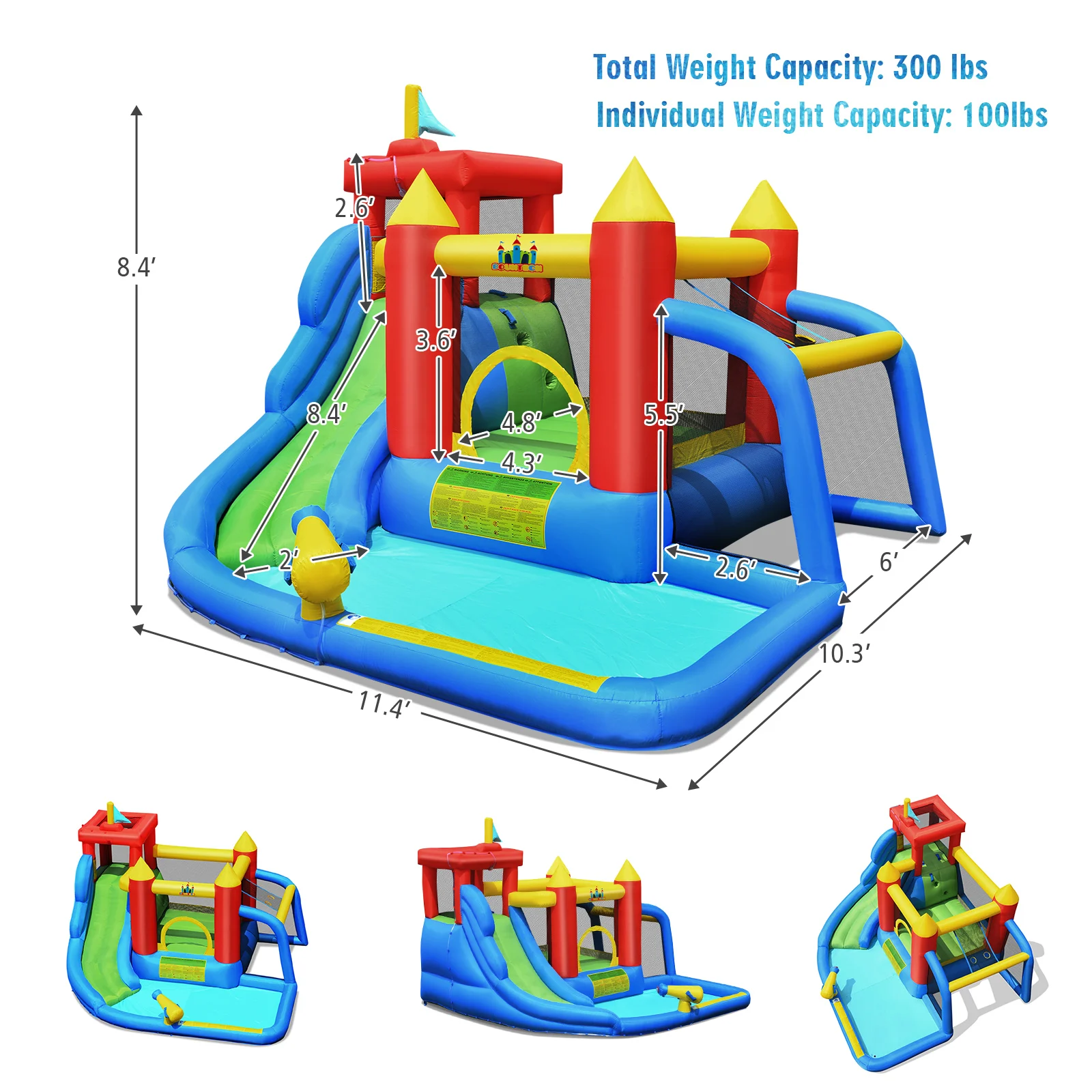 Inflatable Bouncer Water Slide Bounce House Splash Pool without Blower