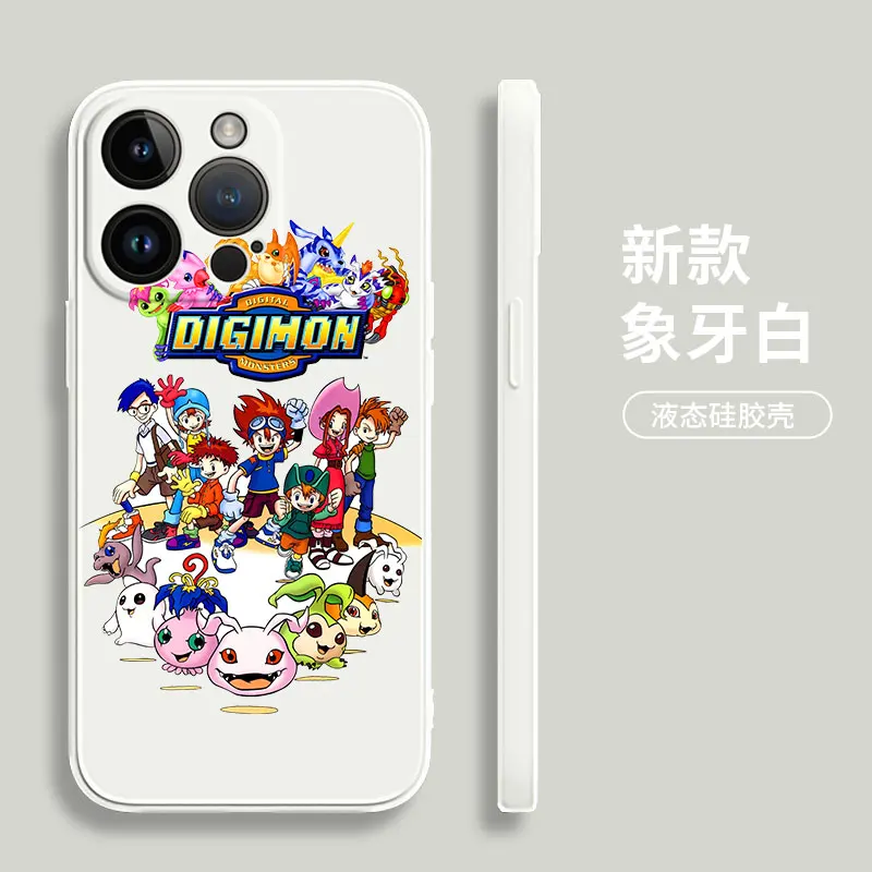 Cute Anime Digimon Square Liquid Silicone Phone Case For Funda iPhone 14 13 12 Mini 11 Pro XR X XS MAX 6S 7 8 Plus SE 2020 2022