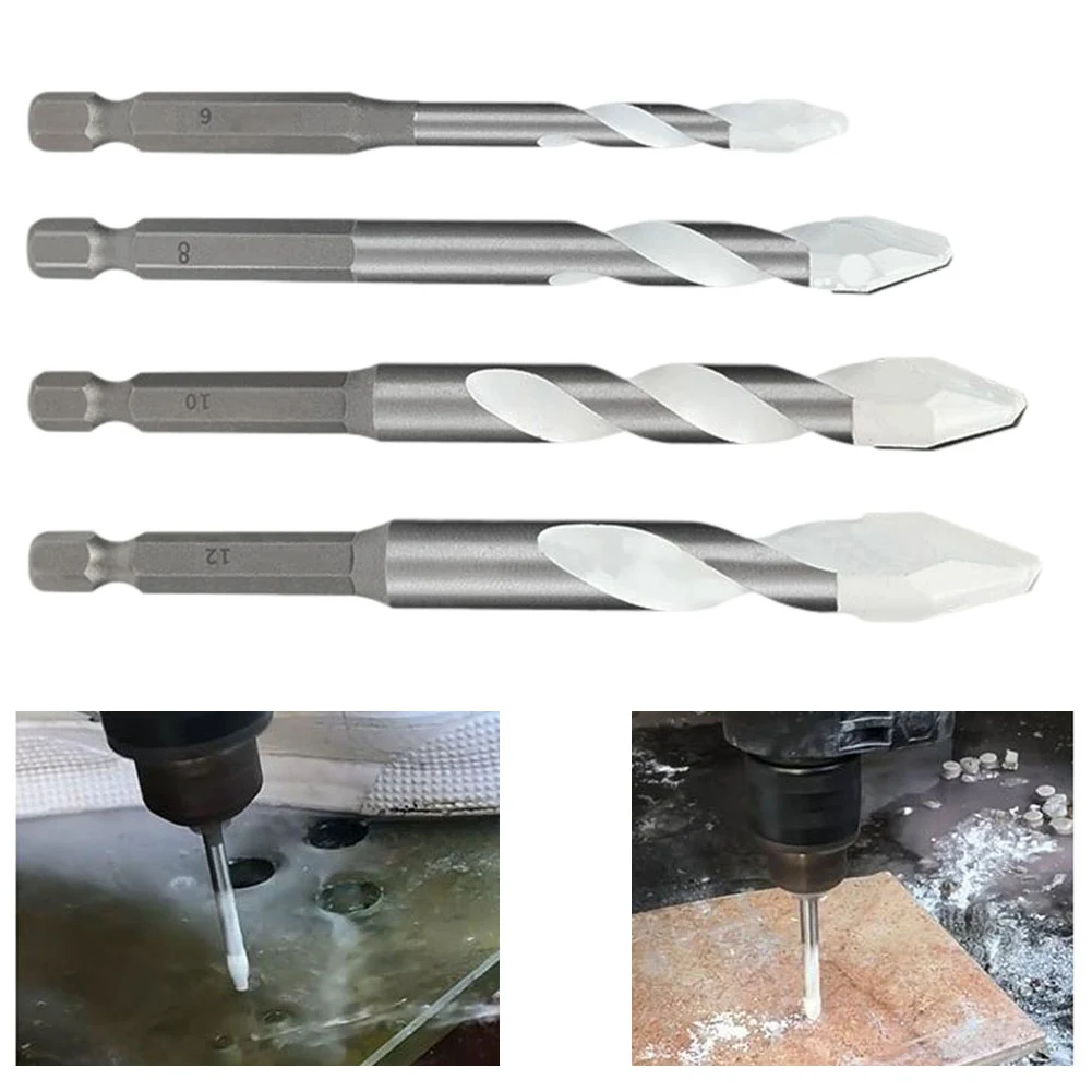 

4 Piece Eccentric Drill Bit Set for Tile and Wood Drilling 1/4'' Hex Shank Efficient Chip Removal with Staggered Edge Design