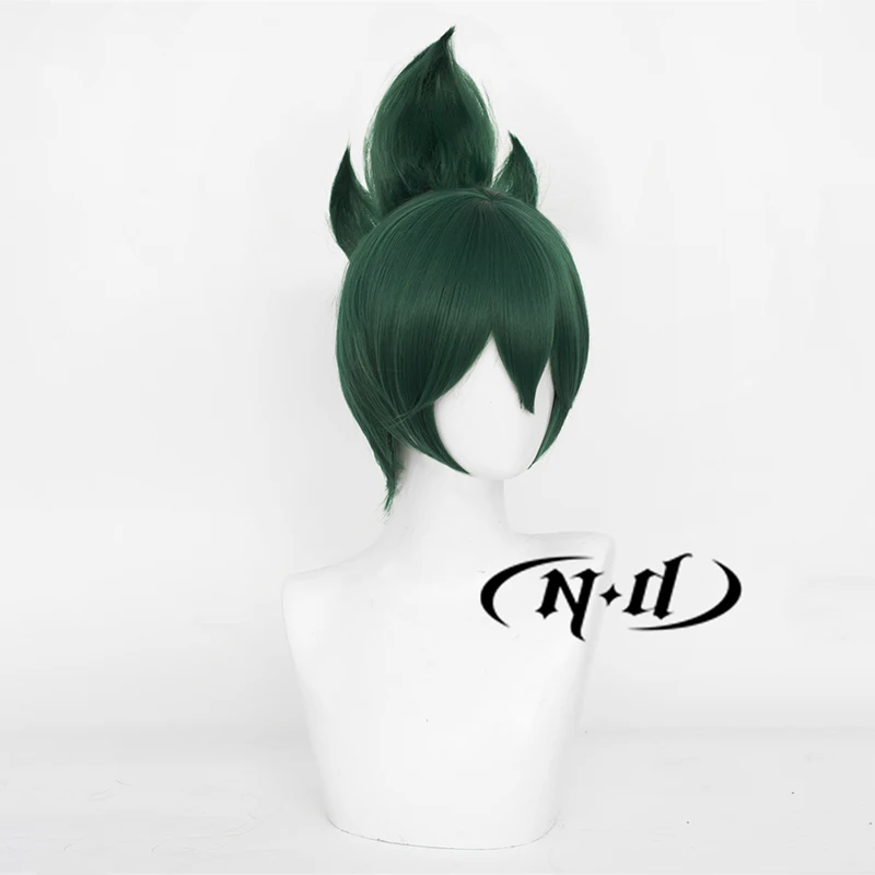 ND Overwatch Cosplay Pruiken Kiriko Cosplay Donkergroen Haar Pruiken voor Game Comic Con Coser Kostuum Partij Hittebestendige Synthetische