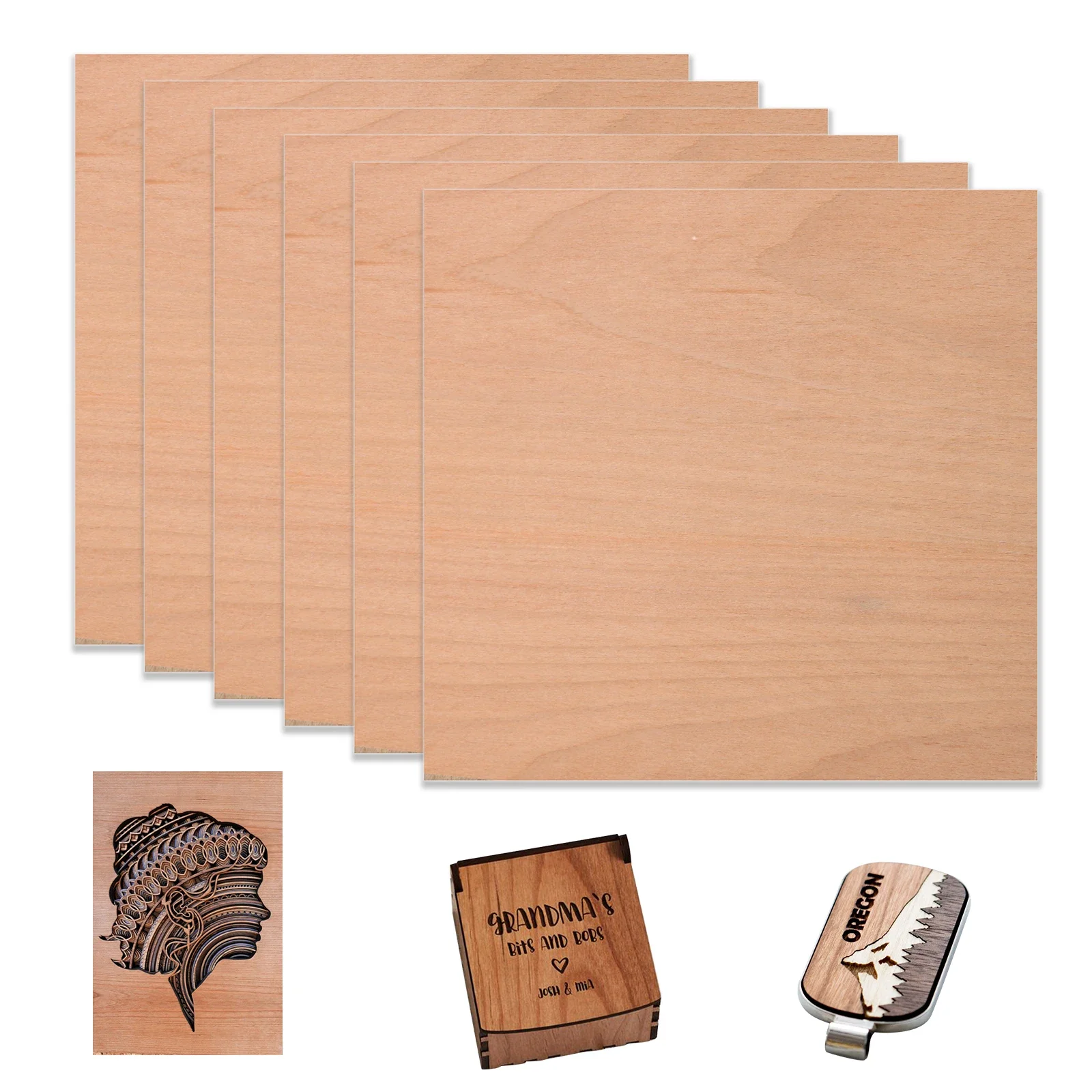 6 PACKS  Double-sided Red Beech Plywood for Laser Cutting Engraving DIY Modeling11.8