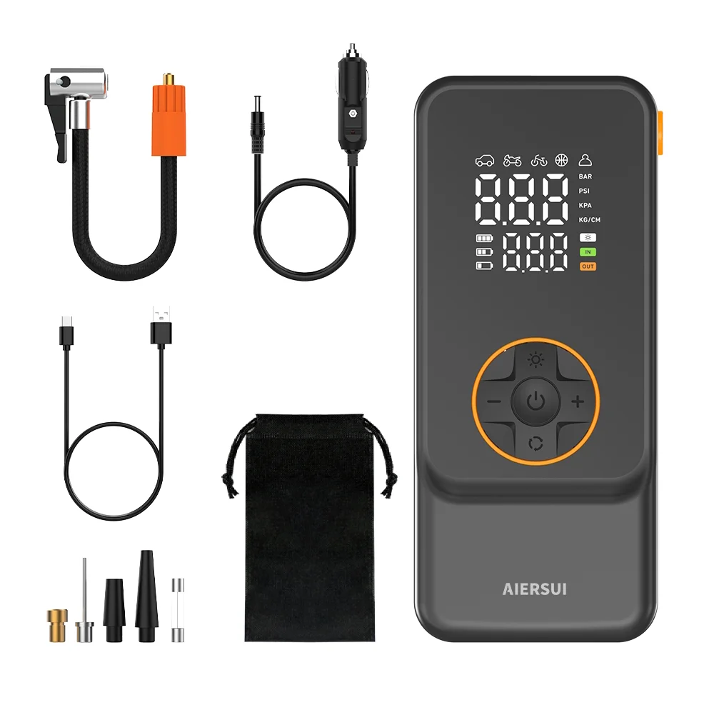 Portable Tire Inflator 80W Air Compressor with Digital Display Dual Power Auto Pressure Preset for Car Motorcycle Bicycle Balls