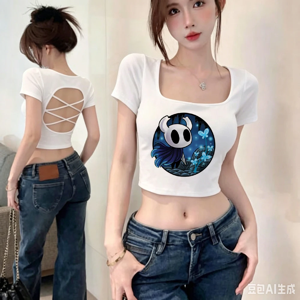 Hollow Knight cropped top female anime japanese funny meme baddie shirt 2000s summer gyaru