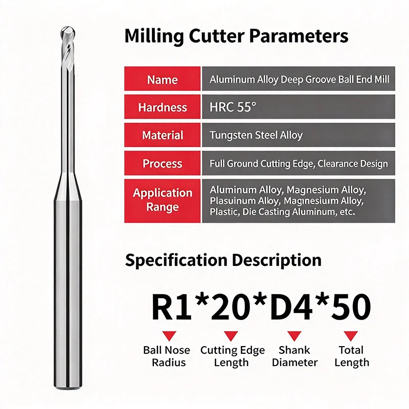 Micro Ball End Mill Long Neck Aluminum Copper Small Carbide Milling Cutter CNC Deep Machining Tool R0.1-R0.45