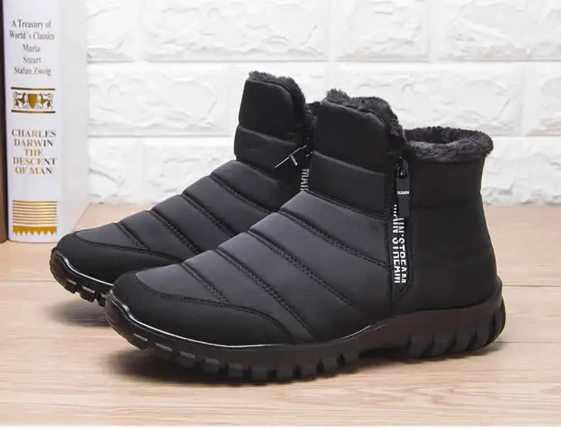 Herren Herbst-Winter Schneestiefel mit Seitenreißverschluss, Wasserdicht, Plüsch Gefüttert, Warme Freizeitschuhe aus Baumwolle, Kostenloser Versand – Detail 15