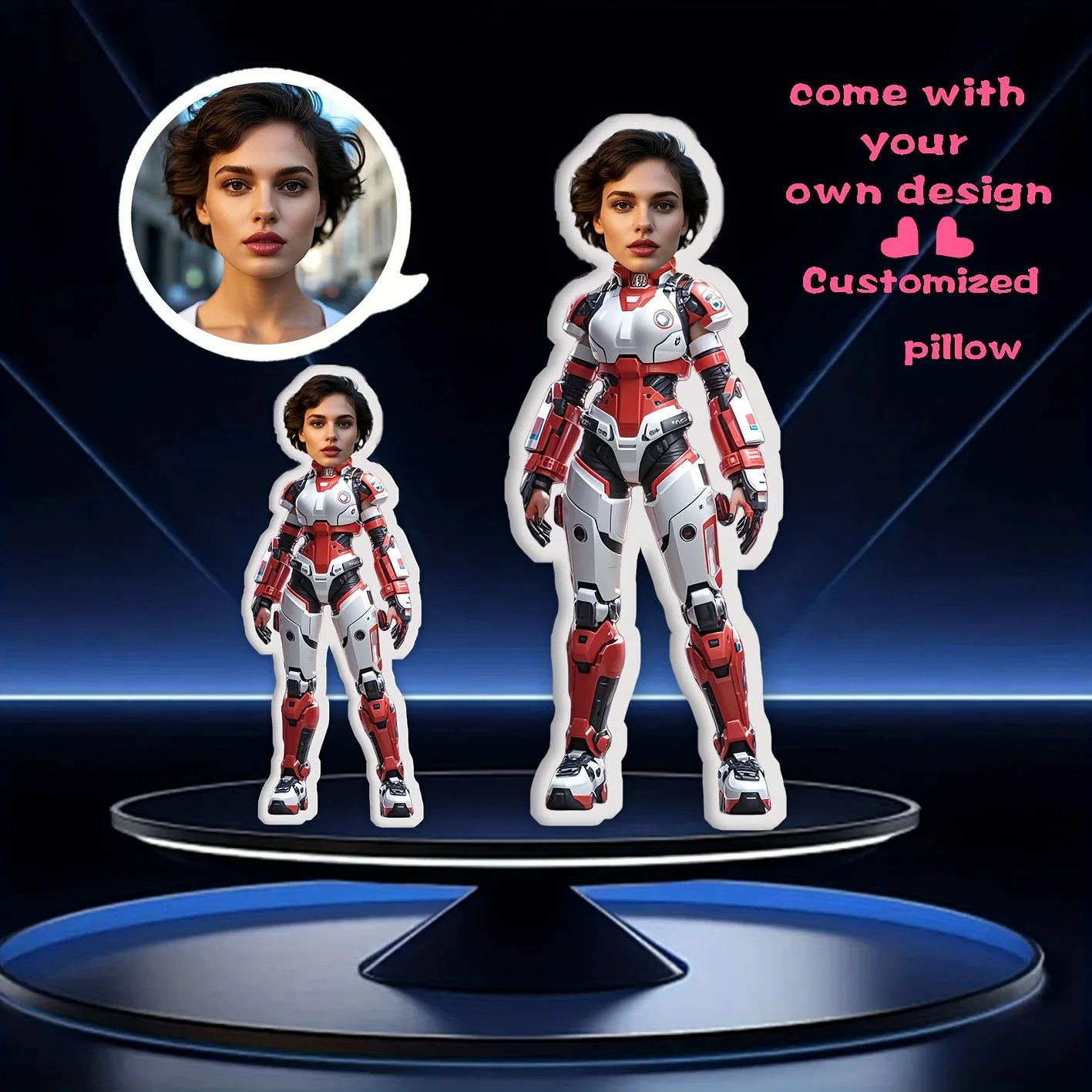 Customizable Mecha Human Pillow, Polyester Knit Fabric, Mixed Color, Perfect Gift for Family, Friends, Birthday, Christmas, Than