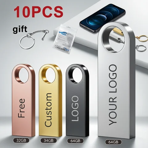 USB flash drive 10 pieces/batch metal pen suspension drive USB flash drive 32GB 64GB 128GB memory stick 2GB 1GB 256M 512M disk free custom logo.