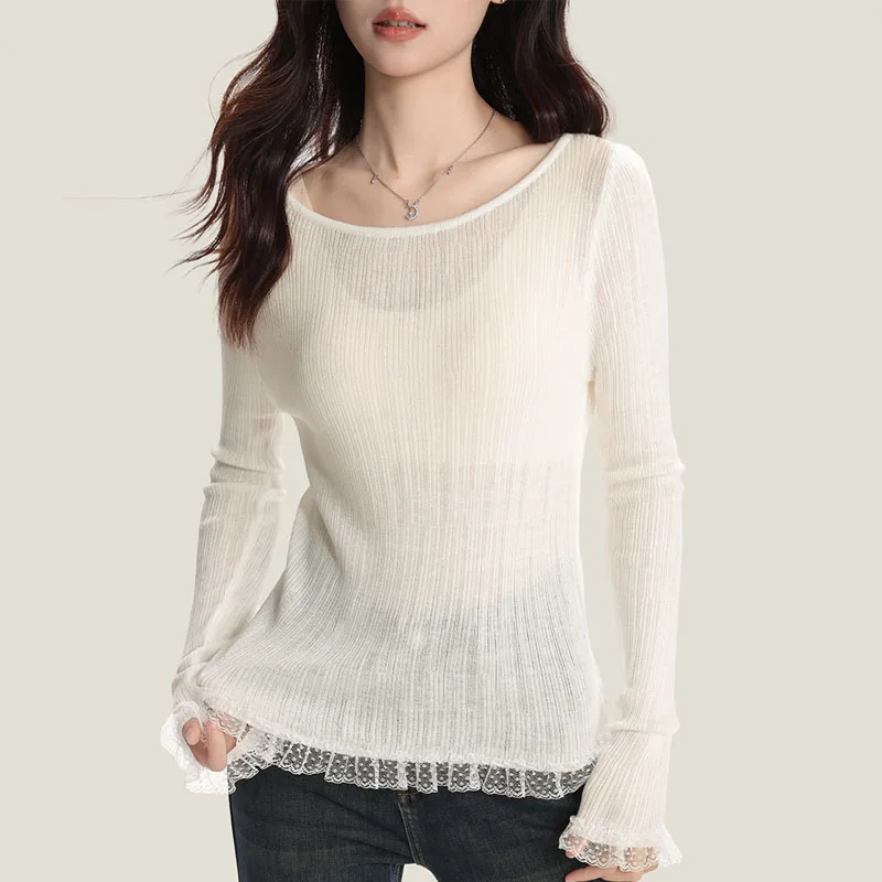 

Sueter Feminino свитера новый вязаный свитер с длинными рукавами женские пуловеры тонкий кружевной вязаный свитер с круглым вырезом пуловер женские топы Q1688