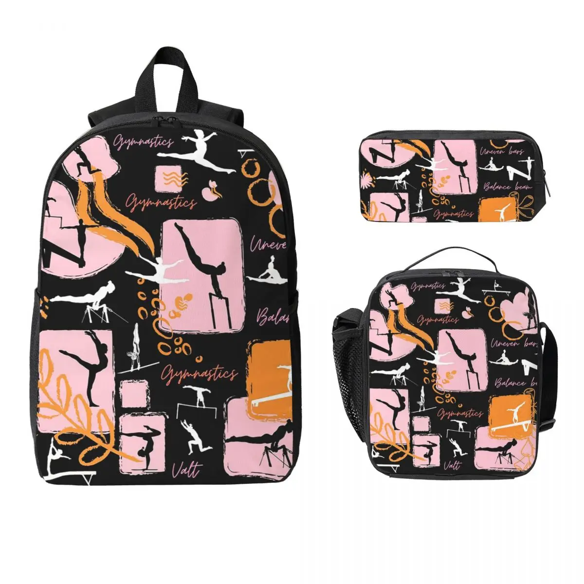 Artistic Gymnastics Print Backpack Student BookBag School Bag Computer Shoulder Bags 3ps Insulated Lunch Bag Pencil Case