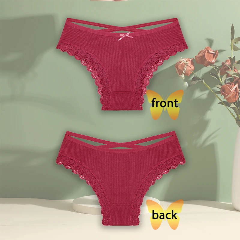 3PCS/Set Cotton Briefs Women Mid Waist Panties Sexy Underwear Ladies  Lingere Straps Bow Panties Underware Comfortable Womens