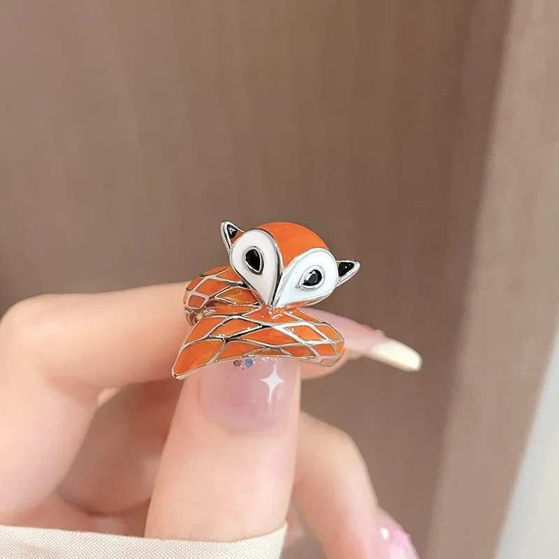 Bohemia Cute Red Enamel Cartoon Fox Opening Couple Rings for Women Charm Design Animal Dog Finger Jewelry Accessories Party Gift