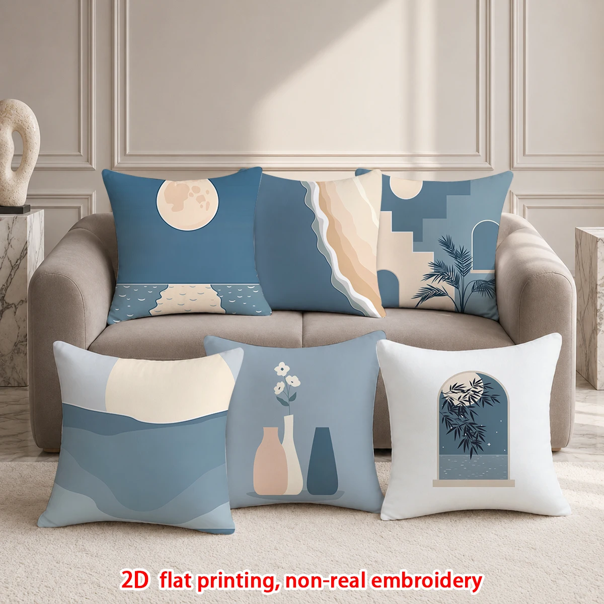 1pc  Boho Coastal Throw Pillow Covers, Minimalist Neutral Tone Decorative Cushion Cases for Sofa Bedroom Living Room