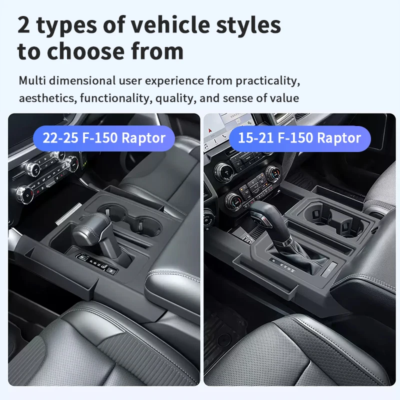 QHCP Car Gear Panel Pad One-piece Silicone Gear Shift Panel Mat Storage Box Organizer Fits For Ford F150 Raptor 15-25 Accessory