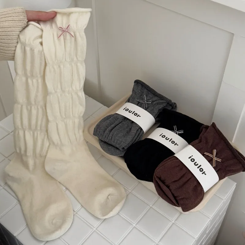 

SP&CITY Sweet Girl Silk Wool Socks Women's Bow Bubbles Cute High Tube Pile Socks korean fashion soft student sock