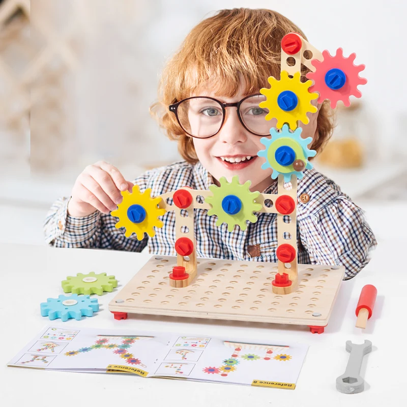 Giocattoli in legno Coordinazione occhio-mano ingranaggi di giunzione blocchi di costruzione viti avvitate dadi di smontaggio giocattoli da tavolo per la cognizione del colore