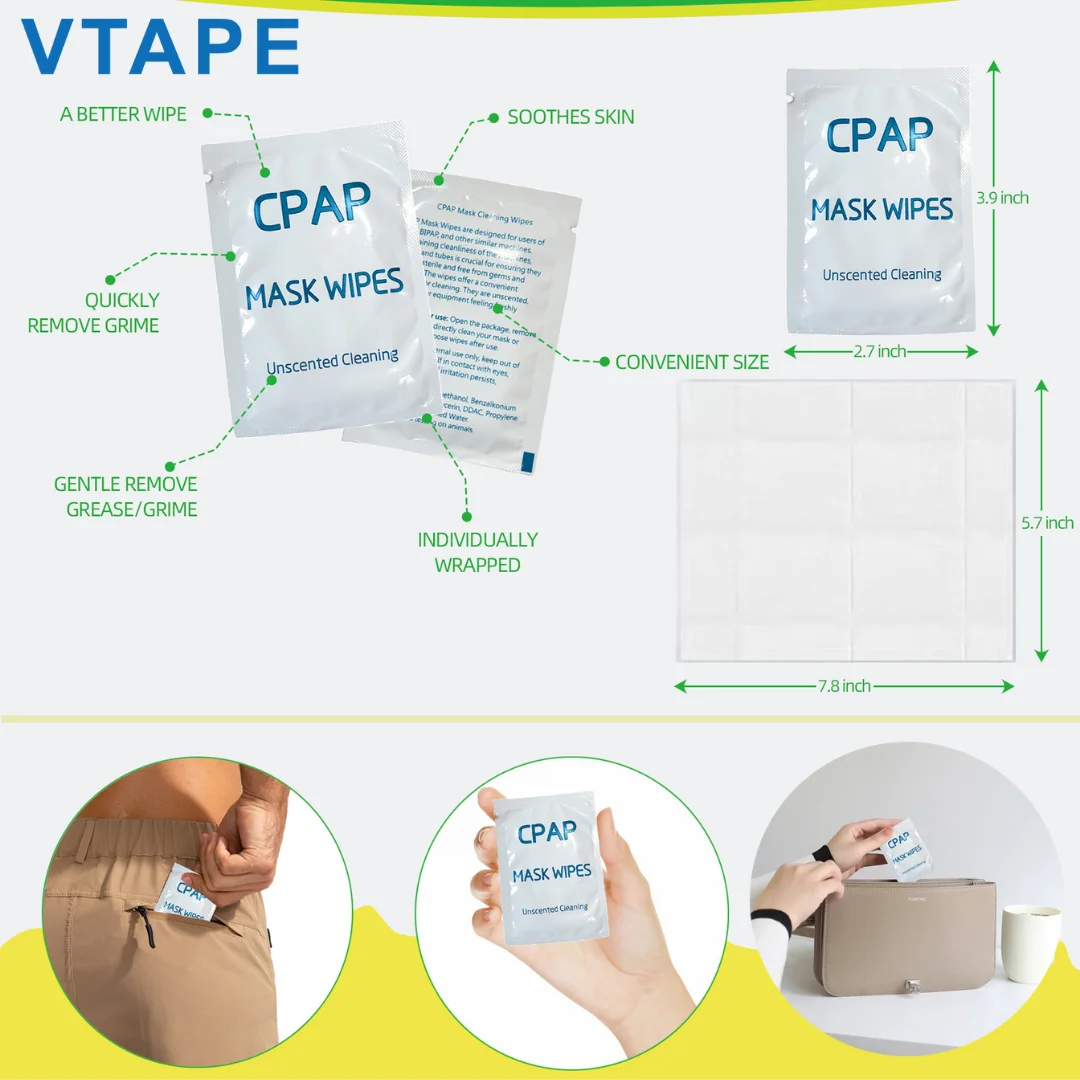 CPAP Mask Wipes for Masks, Cushions - Alcohol-free, Unscented Cleaning Wipe - Cleaning for CPAP & BIPAP Machines(Pack of 50)