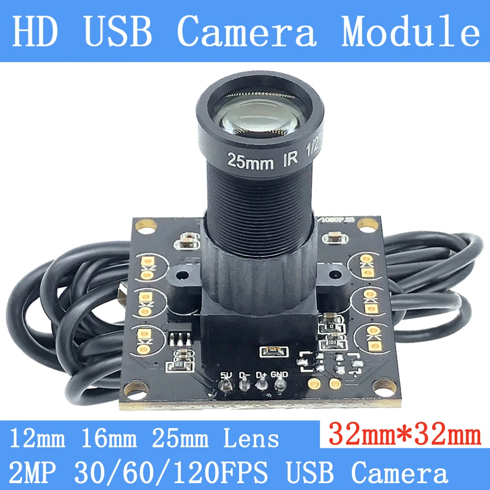 2MP 1920*1080P 5MP 25mm Lens MJPEG 30/60/120fps High Speed Mini CCTV Linux UVC Webcam USB Camera Module  Android Windows
