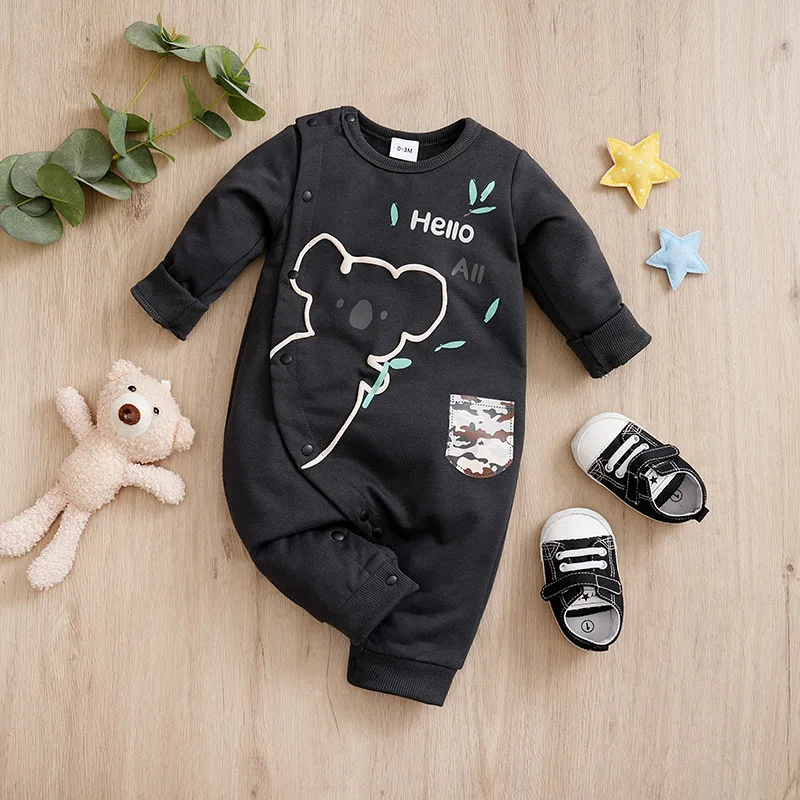 0-18m Newborn Clothing Cute Cartoon Koala Print Casual And Comfortable Soft Spring And Autumn Long Sleeved Baby Jumpsuit