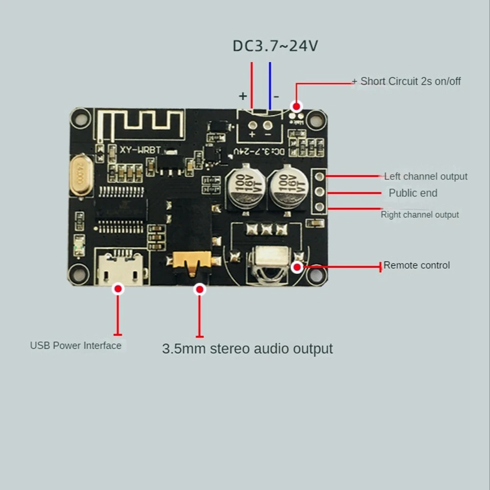 A51I XY-WRBT BT5.0 Decoding Board Dual-Channel Stereo Audio Module DC3.7-24V Wide Voltage Volume Adjustable Speaker Amplifier