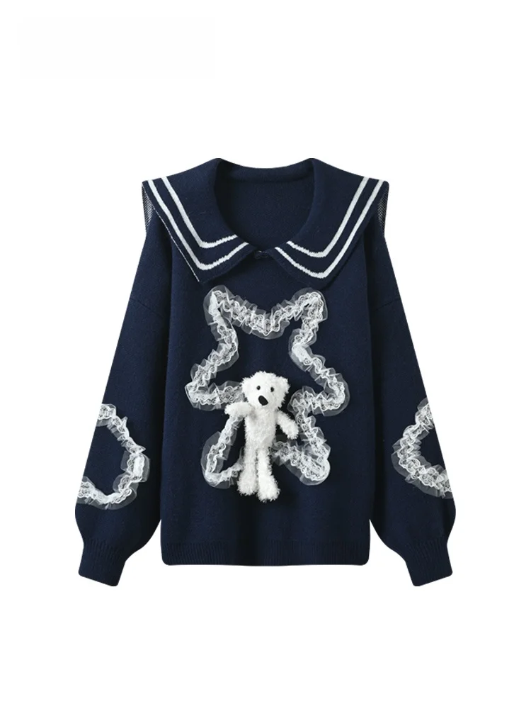 

CaraCLUB, большие размеры, вязаный длинный топ с кукольным воротником-стойкой, женский топ для похудения, осенний сезон, повседневный свободный крой irt