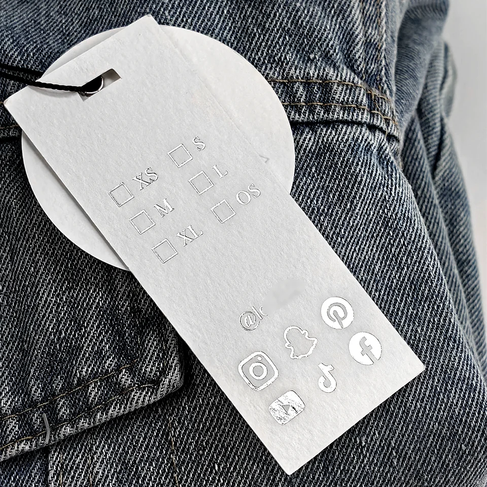 Custom Embossed LOGO White Card Clothing Hangtag Printed Specialty Paper Swing Tags for Garment Size Tags with Rope