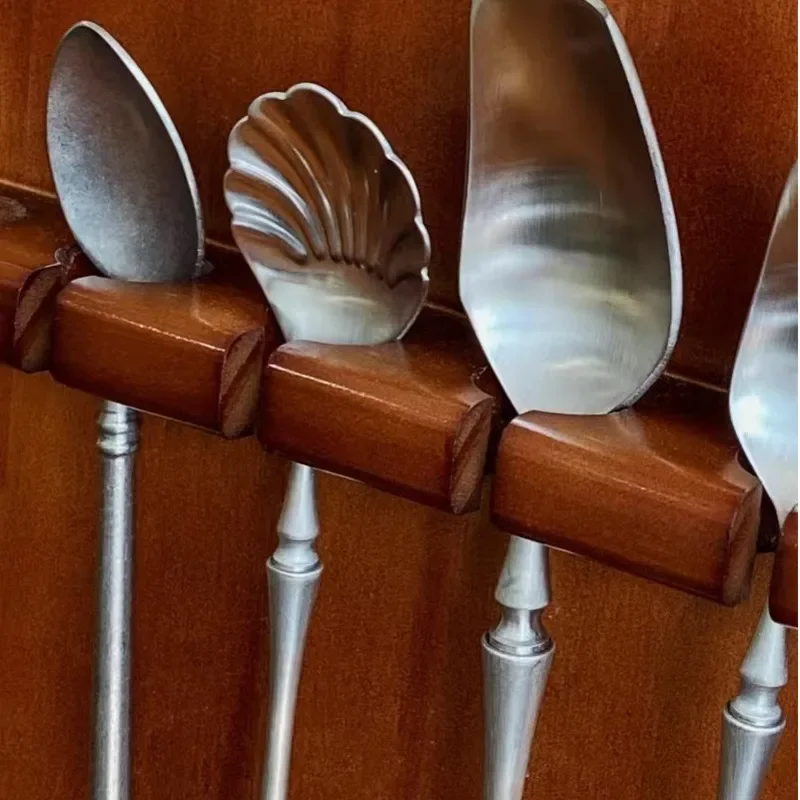 Antique Wall-Mounted Cutlery Storage Solid Wood Retro Spoon Display Rack for Dining Room Kitchen Knife Fork Spoon Organizer